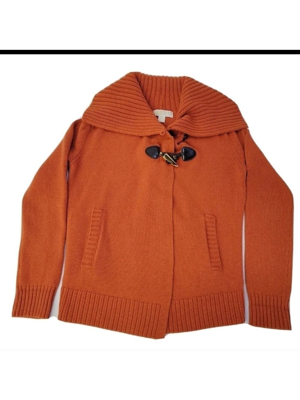 MICHAEL KORS Women's ORANGE WOOL BLEND TOGGLE KNIT CHUNKY Cardigan Sweater S